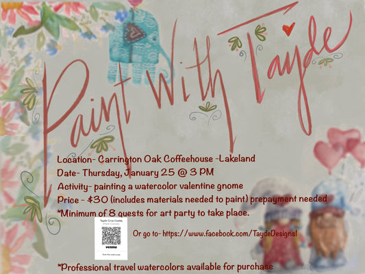 2024 Valentine gnome watercolor Art Party.