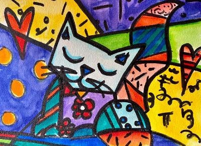 Abstract sleeping cat watercolor painting (digital download)